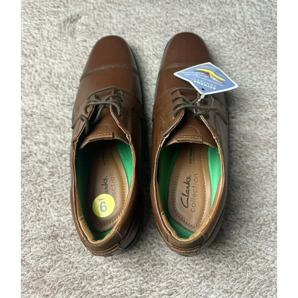 Clarks Cap Toe Oxford Lite Brown Leather Dress Shoes Men’s Size 9 M
